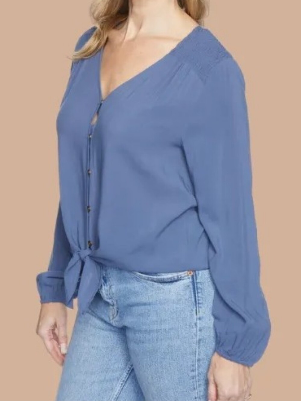 NWT Cooper & Ella Tie Detail Blouse Button Up Large Top